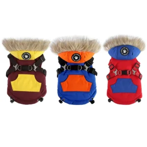 Winter Pet Dog Clothes Coat with Harness Warm Thicken Waterproof Hoodie Jacket for Small Medium Dogs Yorkie Chihuahua Clothing 1