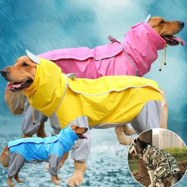 Large Dog Raincoat Reflective Waterproof Dog Clothes Outdoor Rain Coat Jacket Camo Big Dog Rain Raincape Pet Poncho 1